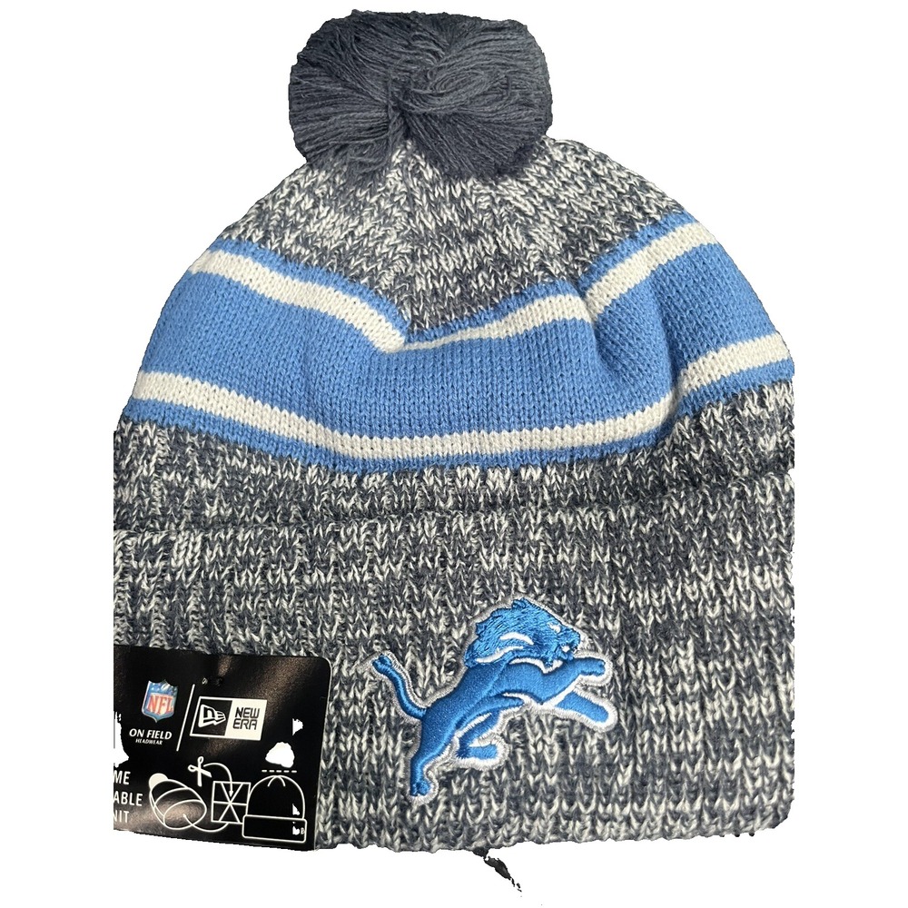 Detroit Lions Knit Winter Hat Beanie New Era‎ Cap FLEECE Lined Black NWT